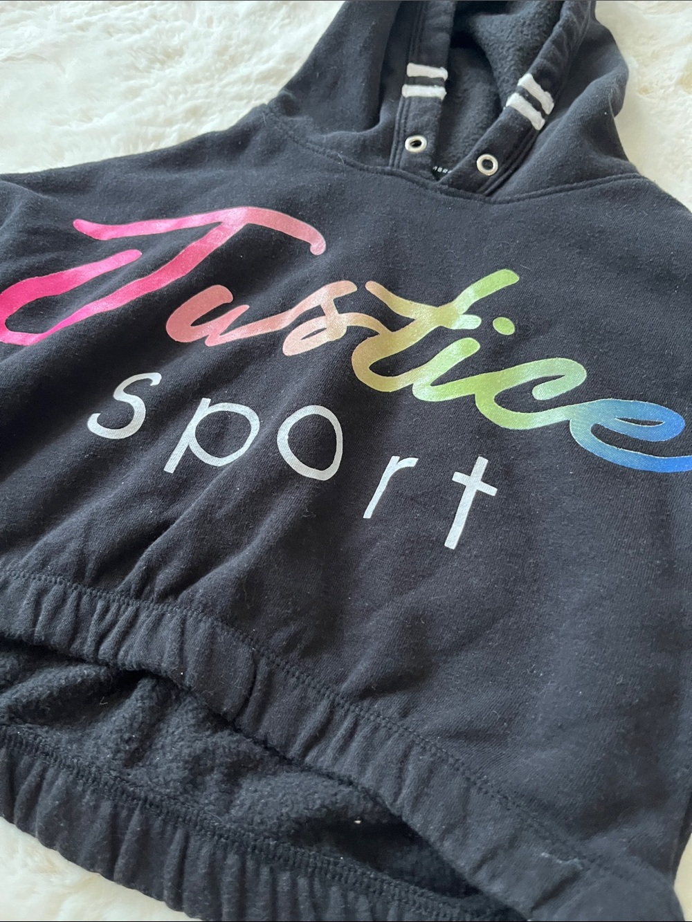 Justice Black Cropped Hoodie with Rainbow Script - Picture 3 of 4